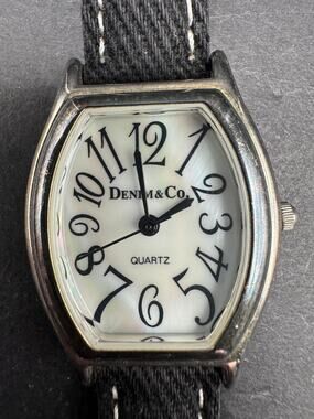 Denim & Co Ladies Quartz Watch Sterling Silver 23mm White Dial Black Leather